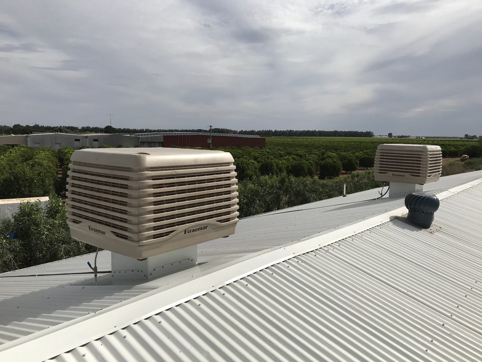 Evaporative cooler overlooking Riverina farmland